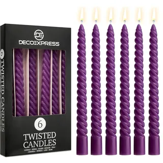 DECO EXPRESS Stabkerzen Set, 6er Packung, Tropffreie Gedrehte Bunte Kerzen, 6 Stunden Brenndauer Unparfümiert, Schlafzimmer Deko Geschenke für Valentinstag und Muttertag (Orchidee, 6er-Pack)