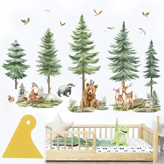 Wandtattoo Waldtiere 2 Stück, Wandsticker Waldtiere Zum Dekorieren Von Wänden, Inklusive Dreieckigem Schaberwerkzeug, Geeignet für Kinderzimmer, Wohnzimmer Und Arbeitszimmer