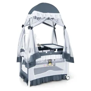FANTASK 4 in 1 Babybett mit Matratze, Beistellbett mit abnehmbarem Baldachin, Sp - Grau