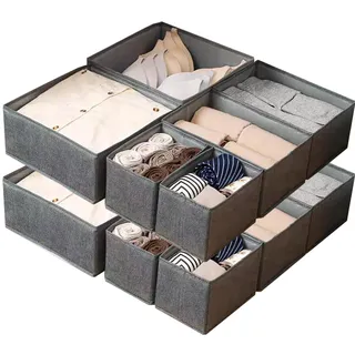 Kongming 12 Stücke Schubladen Organizer Kleidung, Waschbare Organizer Schublade Ordnungssystem, Faltbare Aufbewahrungsbox Stoff Organizer Kleiderschrank für Bhs, Socken, Unterwäsche(Grau)