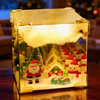 Weihnachtsdeko Nachtlicht,Schneekugel Bastelset Weihnachten Lampe DIY Nachtlicht Bastelset Weihnachts Schnee Szene Weihnachten Spiegel Lampe mit Weihnachtsfigur Würfel Licht Schlafzimmer Tischdeko