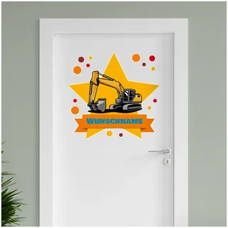 Finest Folia personalisierbarer Türaufkleber Wandtattoo Kinderzimmer für Tür Wand Mädchen Jungen Wandaufkleber mit Wunschname Wunschtext Türschild Aufkleber selbst gestalten (05 Bagger)