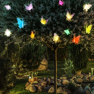 LED Solar Lichter Kette Beleuchtung Außen Leuchte Schmetterlinge bunt Dekoration 10x, L 445 cm