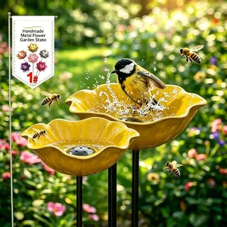 2 Stuick Gartenstecker VogelträNke Blume, Handgefertigt BienenträNke Keramik, Blumen Gartenstecker VogelträNke, BienenträNke FüR Den Garten, Gartendeko FüR DraußEn (2-D)