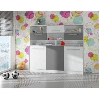 BIM Furniture Wandbett Horizontal Schrankbett Roger 90x200 cm Wandklappbett, Schrankklappbett, Schrank mit integriertem Klappbett, Funktionsbett (Craft Weiss/Graphit, Mit zusätzlichen Regalen)