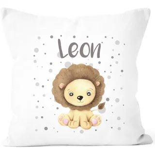 SpecialMe® Kissen-Bezug mit Namen für Kinder Löwen Motiv Namenskissen Baumwolle 40x40 Weiss Unisize