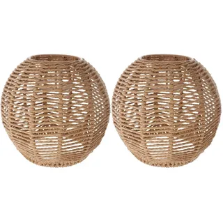 Angoily 2 Stücke Gewebt Lampenschirm Retro Rattan Gewebt Korb Decke Hängelampe Abdeckung Vintage Kronleuchter Lampenschirm für Esszimmer Wohnzimmer 15 x 15cm