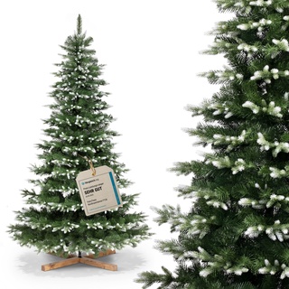 FairyTrees Weihnachtsbaum künstlich 180cm NORDMANNTANNE Edel Weiß mit Christbaum Holzständer | Tannenbaum künstlich mit Naturgetreue Spritzguss Elemente | Made in EU
