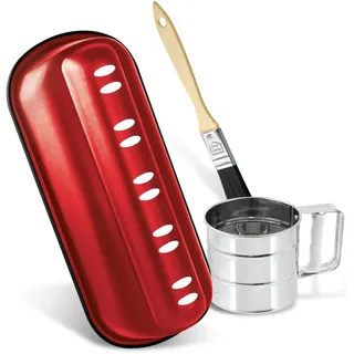 Zenker Back-Set Christstollen, Stollenform mit Antihaftbeschichtung, Mehl- und Puderzuckersieb aus Edelstahl, Backpinsel mit Teflonborsten, hochwertiges Set für Weihnachten, Menge: 1 x 3er Set