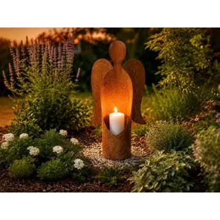 Rustikaler Edelrost-Engel Kerzenhalter oder Pflanzgefäß stimmungsvolle Dekoration für Weihnachten & das ganze Jahr 40cm hoch