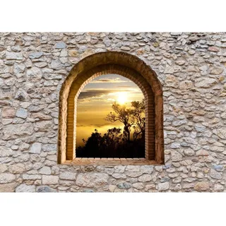 Runa Art Fototapete Fenster Sonnenuntergang Afrika Modern Vlies Wohnzimmer Schlafzimmer - Made in Germany - 308 x 220 cm Braun Orange 9017010b