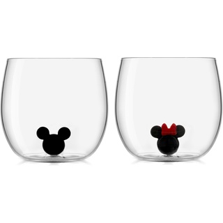 JoyJolt Disney Mickey Mouse Icon Weinglas ohne Stiel, 340 ml, farbige Glaswaren, Disney-Geschenke, Disney-Tassen, Disney-Sammlerstücke für Erwachsene, 2 Stück