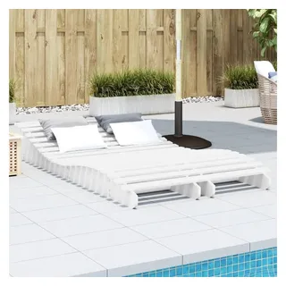 furnicato Gartenliege Sonnenliege aus massivem Kiefernholz 205x60x31,5 cm Weiß, Ergonomisches Sonnenbett in S-Form mit Latten-Design für den Garten weiß