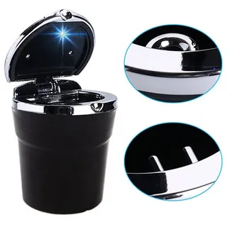 bolwins Aschenbecher G59C KFZ Aschenbecher Autoaschenbecher LED Getränkehalter Gluttöter, KFZ Aschenbecher mit LED Beleuchtung schwarz|silberfarben
