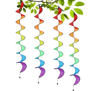 Windspiele für Außen,4-teilige Bunte Regenbogen-Windsack-Streamer als Hofdekoration | Faltbarer Spiral-Windspinner | für Garten Terrasse Balkon Camping Urlaub Hochzeit Party