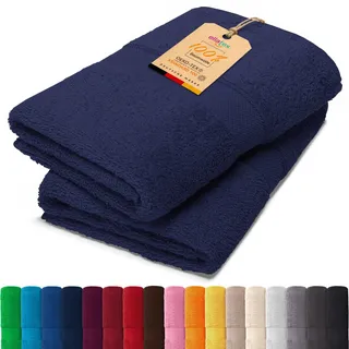 EllaTex 2er Set Saunatücher XXL 100x200 cm Serie Paris – 100% Baumwolle, 500 g/m2 Frottier, extra groß, Farbe: Navy Blau