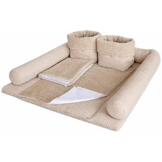 Wickelauflage Set 6-teilig – Wickelunterlage aus Waffelstoff & Frottee mit Druckknöpfen – Baby Wickelauflage – Wickeltischauflage – 75x75 cm (Breite x Tiefe), Altbeige