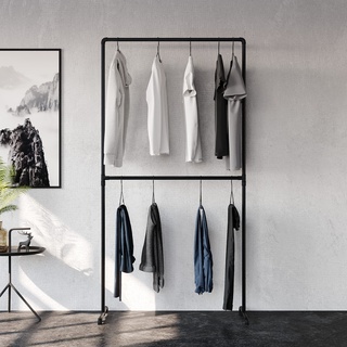 pamo freistehende Kleiderstange im Industrial Loft Design - LAS - Garderobe für begehbaren Kleiderschrank Wand I Schlafzimmer Kleiderständer aus schwarzen stabilen Rohren - ohne Wandmontage