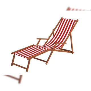 Erst-Holz Gartenliege Liegestuhl Fußteil Tisch Kissen Deckchair Holz Sonnenliege rot-weiß 10-314 F T KD
