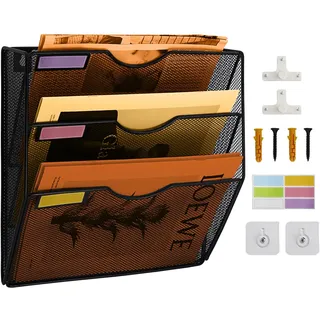 PLSOPPKG Hängeorganizer Wandablagefächer 3 Stöckiger Wandmontage Schreibtisch Organizer, A4 Zeitschriftenhalter Wand, Hängende Wandordner Dokumente Metall Büro Dokument Organizer für Zuhause