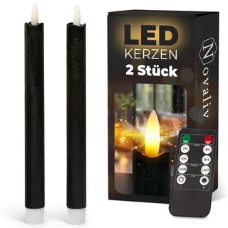 Stabkerzen LED mit Timer SCHWARZ 2er indoor mit Timer Funktion 6 Stunden ECHTWACHS 23cm Höhe für Kerzen 2,2cm Durchmesser 2 AAA Batterien notwendig LED Stabkerzen flackernde Flamme bewegliche Flamme