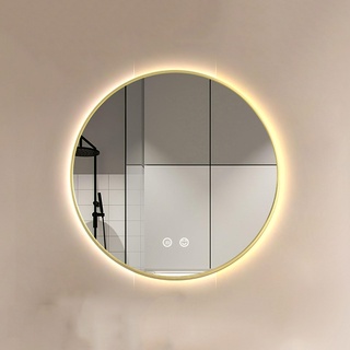 DIFHHD Runder LED-Spiegel Für Das Badezimmer, Beleuchteter Spiegel Mit Hintergrundbeleuchtung, Für Die Wand, Touch Switch Demister 3 Lichtfarben, Dimmbar (Color : Gold, Size : 50CM)