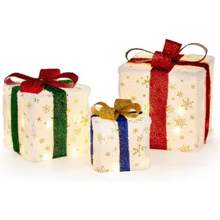 KOMFOTTEU Weihnachtsbaumdecke Geschenkbox, mit 48 warme Lichtern & 4 Bodenspikes bunt