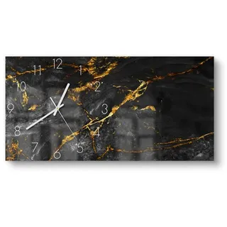 DEQORI Wanduhr 'Veredelter Naturstein' (Glas Glasuhr modern Wand Uhr Design Küchenuhr) goldfarben|schwarz 60 cm x 30 cm