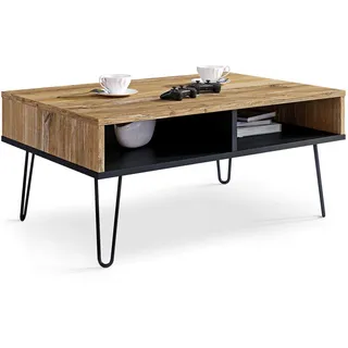 Viosimc Couchtisch Industrial Style für Wohnzimmer, Retro und Schwarz Industriesofa Beistelltisch mit stilvollen Metallbeinen, Wohnzimmertisch (Retro - Schwarz)