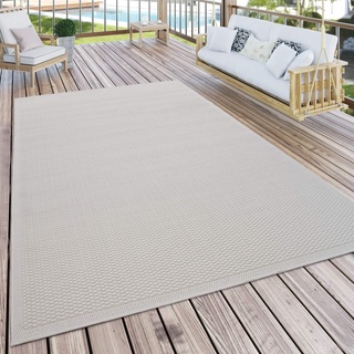 Paco Home Outdoor Teppich Für Terrasse Und Balkon Küchenteppich Einfarbig Modern Creme Beige, Grösse:Ø 160 cm Rund