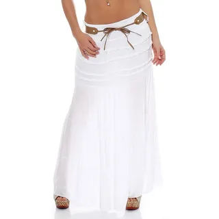 malito more than fashion Sommerrock malito Damen Maxi Rock mit Strickmuster, langer Rock mit Gürtel, luftiger Maxirock weiß 34-40