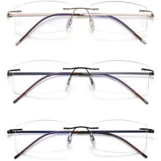 ZUVGEES 3 Stueck Randlos Metall Blaulichtfilter Lesebrille für Herren und Damen Lightweight Anti-blaue Computerbrille