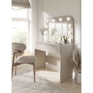 OTTO home Schminktisch OTTO HOME "NAANCY, Hollywood Spiegelmit Beleuchtung, Schublade Soft Close", beige (cashmere beige, beige), B:100,3cm H:142,5cm T:42,5cm, Tische, Schminktisch, KOOSmetiktisch mit viel Stauraum, LED, Soft-Close