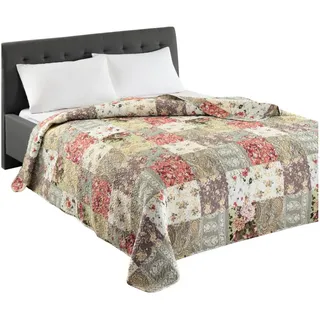 Delindo Lifestyle Tagesdecke Patchwork Biedermeier, Bettüberwurf, weich wattiert und aufwändig gesteppt für Einzel- und Doppelbetten bunt 240 cm x 220 cm