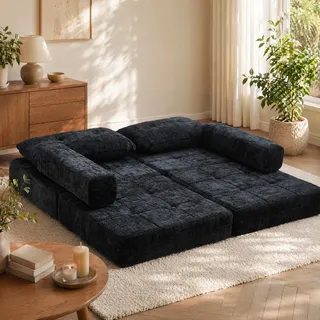 Schlafsofa Klappbar Mit Kissen 79x180 Chenille Schwarz Okmyhome