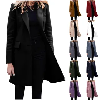 Blazer Damen Elegant Große Größen Longblazer Lange Einfarbig Anzug Einreihige Anzugjacke Business Sakko Jacke Locker Langarm Arbeitsjacke Herbst Winter Blazerjacke Open Front Cardigan für Büro - XL