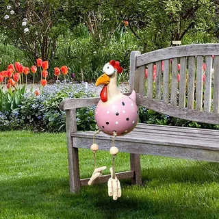 Kamndex Huhn Gartendeko, Harz und Keramik Hahn Deko Ornament Handarbeit Gartenstatuen Dekorative Hen Yard Dekor Geschenk Animal Figurine Farmhouse Garden Stake für Haus Andenken (Pink)