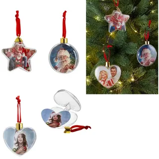 Annastore Weihnachtsbaumkugel 6 x Weihnachtskugeln zum Hängen für eigene Fotos Ø ca. 9 cm (6 St), Christbaumkugeln für Fotos, Geldgeschenke, DIY Baumkugeln