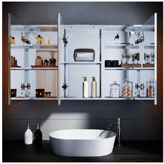 Sonni Spiegelschrank mit Beleuchtung 50 × 70cm Aluminium beschlagfrei Kabelloses Scharnier Design, Badezimmerschrank mit Spiegel und Steckdose für Badezimmer IP44 wasserciht