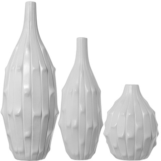 DRW 3er Set Keramikvase in weiß matt 17 x 47 cm + 11,5 x 36 cm und 16 x 23 cm