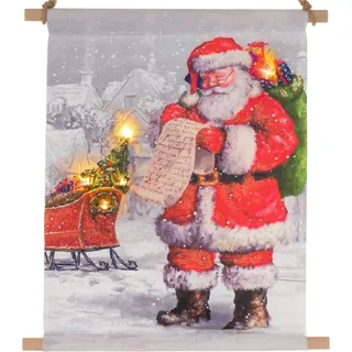 Nexos Trading Wandbild Weihnachtsmann 30x45 cm Leinwand 5 LED Santa Claus | Fotodruck Kunstdruck Leuchtbild Batterie Timer Weihnachten Xmas Weihnachtsbild Dekoration