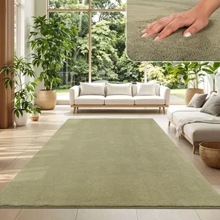 TT Home Teppich Wohnzimmer Hellgrün 120x160 cm, Waschbar & Kurzflor | Moderner Flauschiger Teppich, Pflegeleicht & Rutschfest, Ideal Für Wohnzimmer, Schlafzimmer, Kinderzimmer & Flur