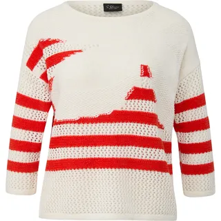 s.Oliver Locker gestrickter Pullover im Relaxed Fit mit Blumen-Artwork - creme|rot - 44