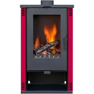 ALAZ Mouse K10M Kaminofen 10 kW – Burgunderrot | Holzofen mit Schamott-Brennkammer & großem Sichtfenster | Für Holzscheite bis 50 cm | Energieeffizienzklasse A+