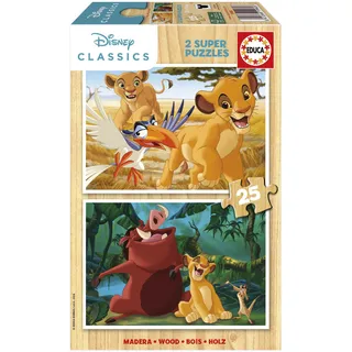 Educa - Holzpuzzle König der Löwen | 2x25 Teile Holzpuzzleset | Simba, Kinderpuzzle Holz Disney | ab 4 Jahren (19960)