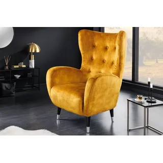 Riess-Ambiente Ohrensessel DON Samt 70 x 100 x 80 cm Senfgelb/Silber mit Rollen