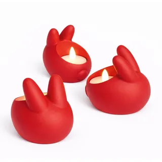 Osterhasen-kerzenhalter, Rot, 3er-set, Mit Led-teelicht