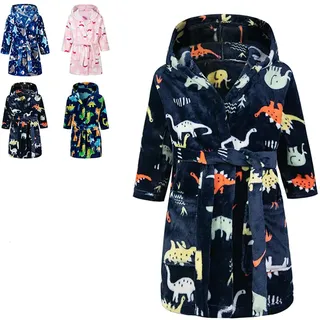CROOUTN Bademantel Kinder mit Kapuze für Jungen Mädchen Bademäntel Morgenmantel kuschelig warmen und weichen Pyjamas Kleinkind Coral Fleece Hoodie Roben Schwarz Dinosaurier 4-5 Jahre - 4-5 Jahre