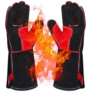 Texas Club Grillhandschuhe Hitzebeständig I Feuerfeste Handschuhe aus Leder und Baumwolle I Backhandschuhe, Kochhandschuhe, Ofenhandschuhe für Backen, Küche & Grillen