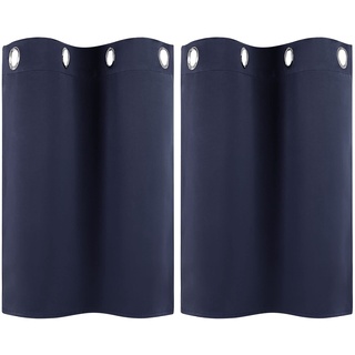 PiccoCasa 2er Set Gardine für Küche Polyester Scheibengardine Kurzgardine Blickdicht Kleine Gardine Navy Blau 46H x 74B cm